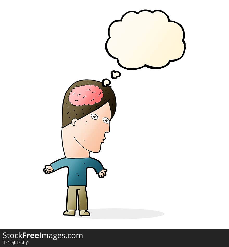 cartoon man with brain symbol with thought bubble