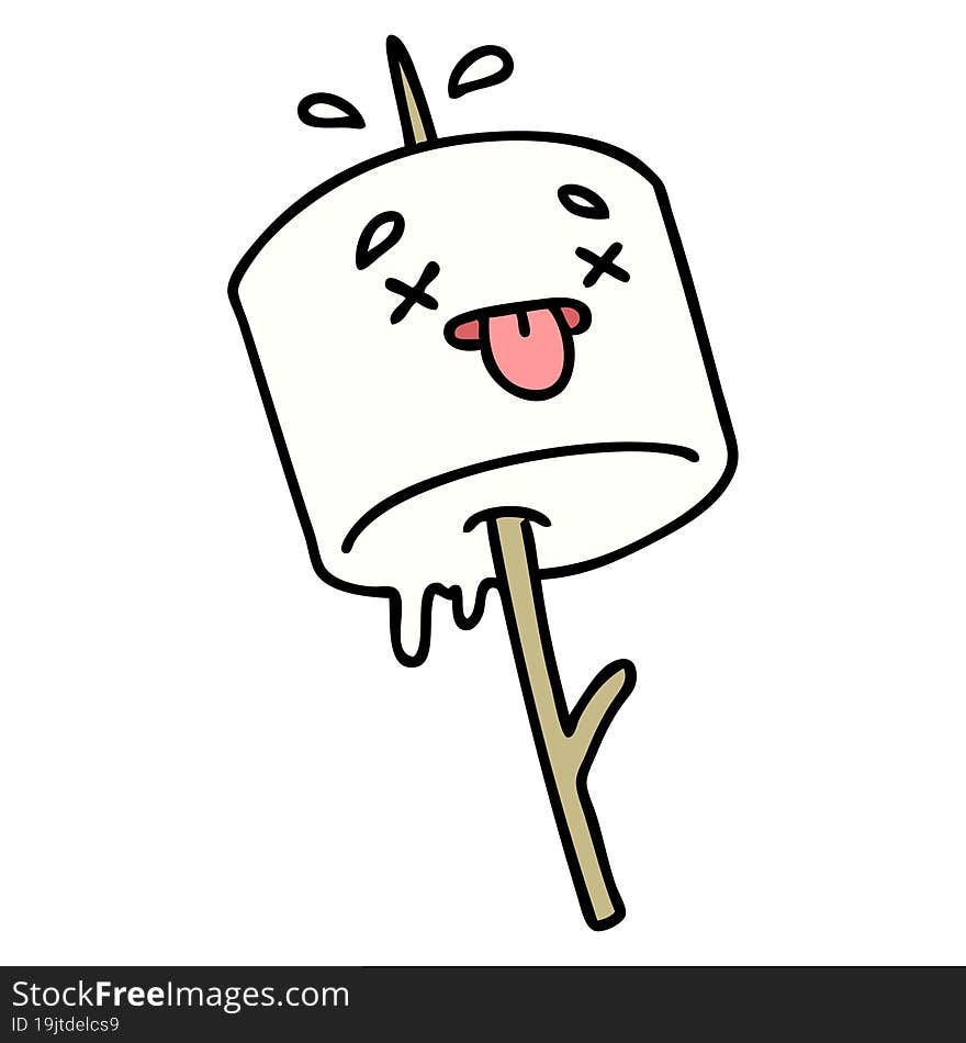 cartoon marshmallow impaled on a campfire stick. cartoon marshmallow impaled on a campfire stick