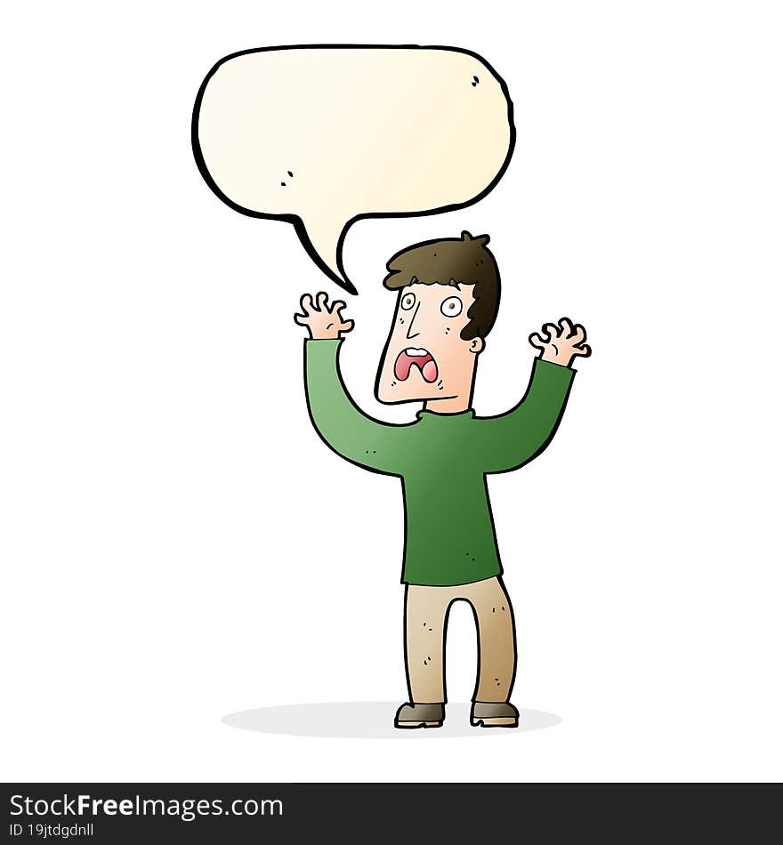 cartoon frightened man with speech bubble