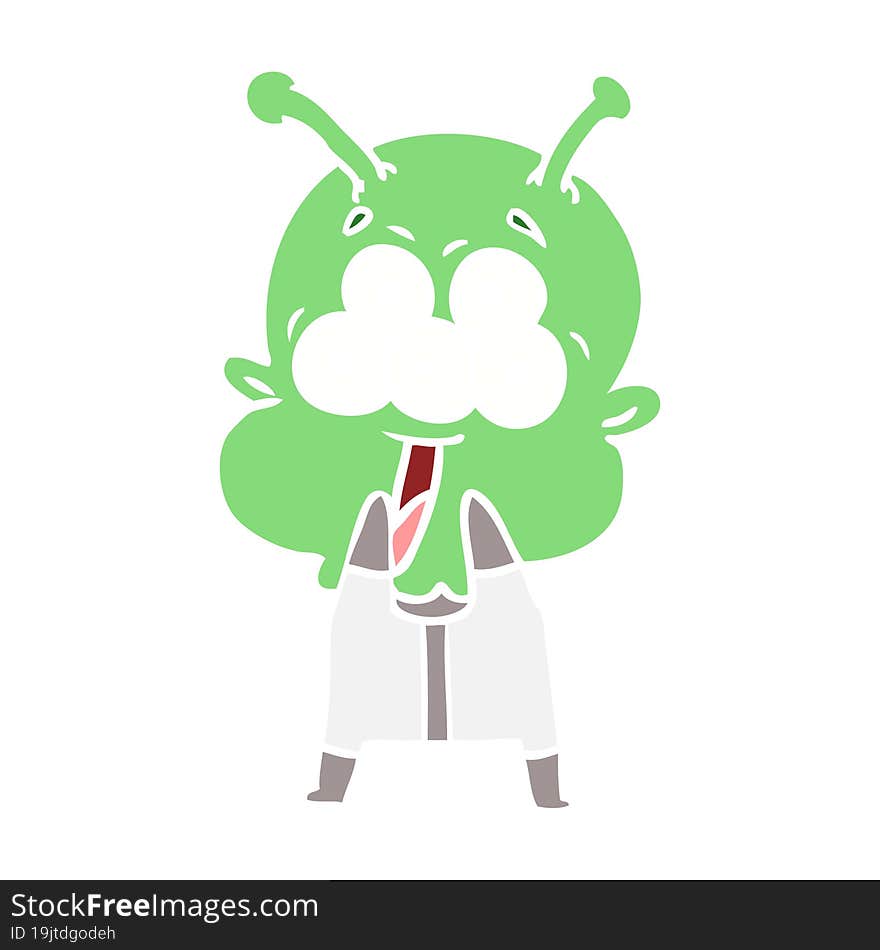 happy flat color style cartoon alien gasping in surprise