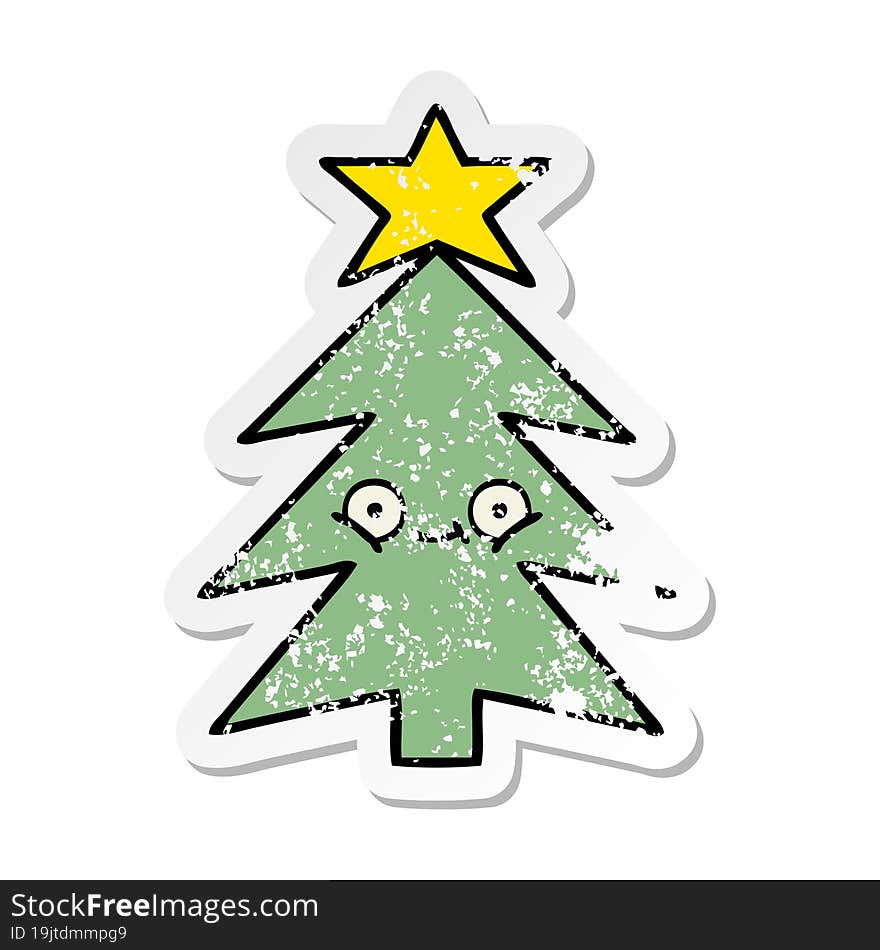 Distressed Sticker Of A Cute Cartoon Christmas Tree