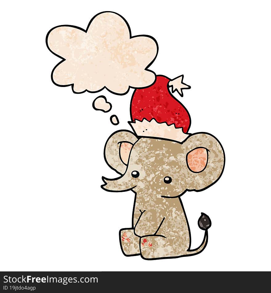 cute christmas elephant and thought bubble in grunge texture pattern style