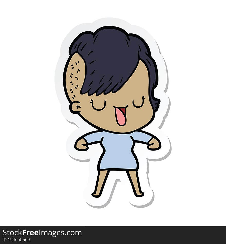 sticker of a cute cartoon girl with hipster haircut