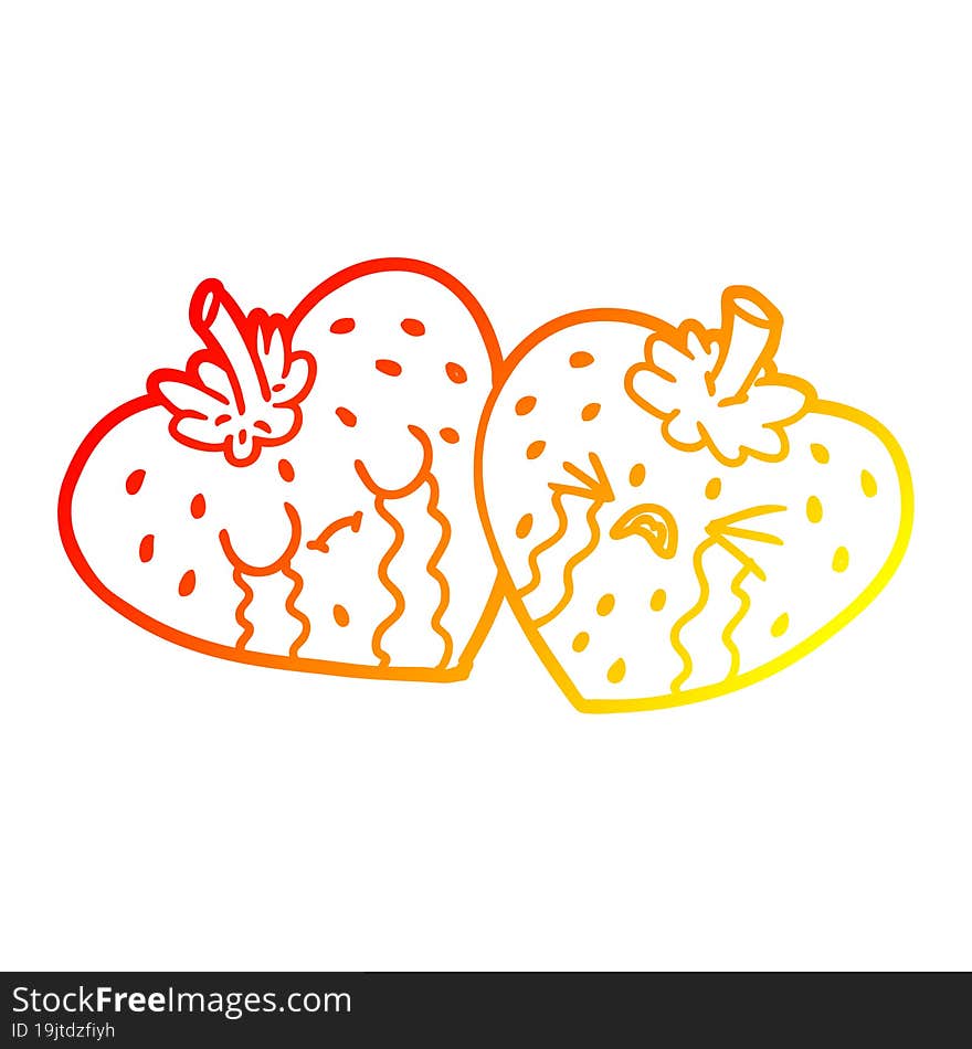 warm gradient line drawing of a cartoon strawberries