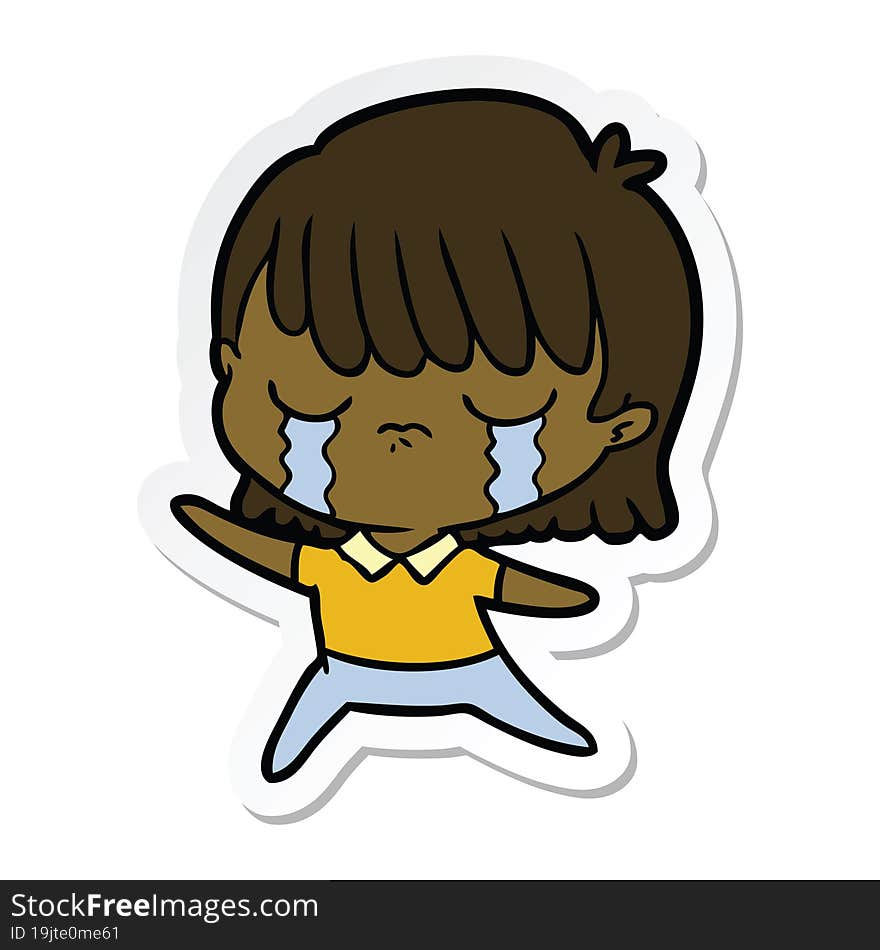 sticker of a cartoon woman crying