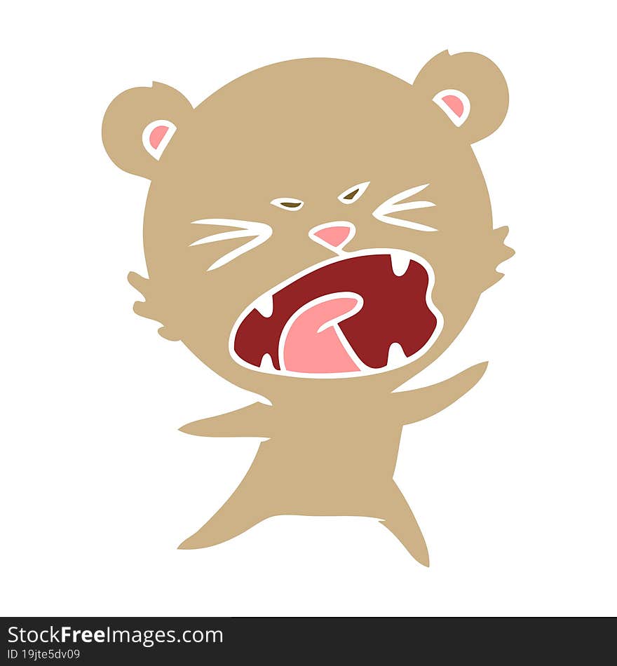 Angry Flat Color Style Cartoon Bear