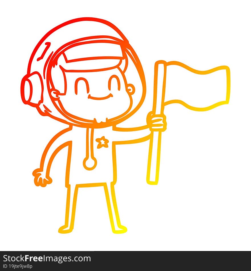 warm gradient line drawing of a happy cartoon astronaut