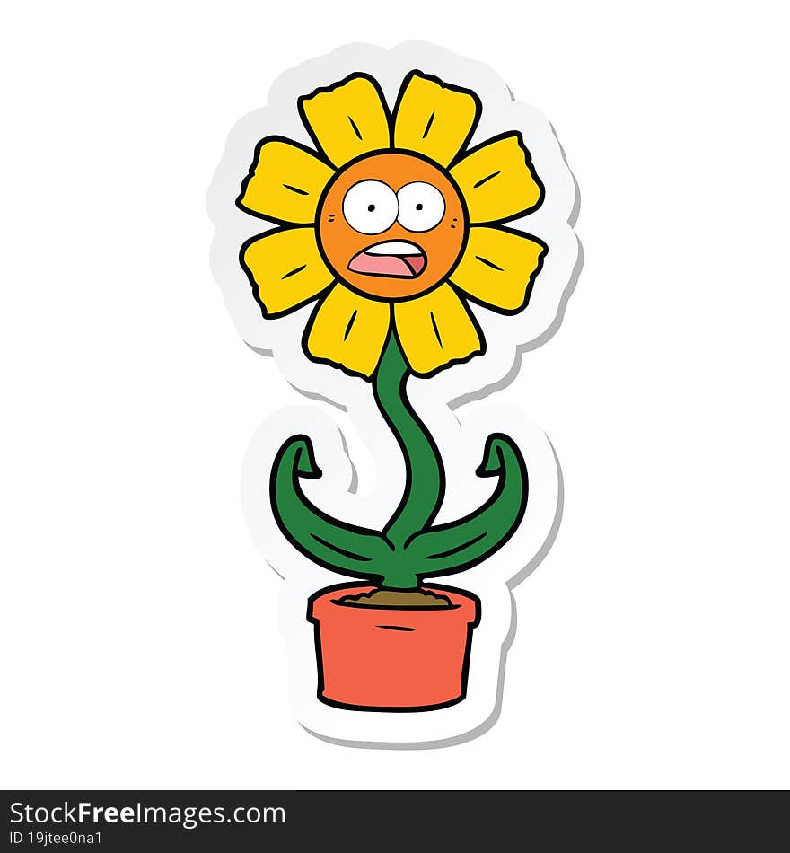 sticker of a cartoon shocked flower