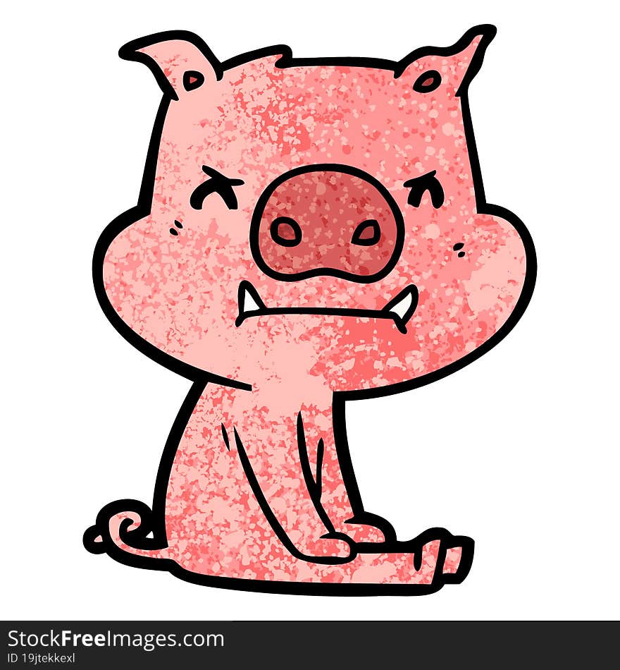 angry cartoon pig sitting. angry cartoon pig sitting