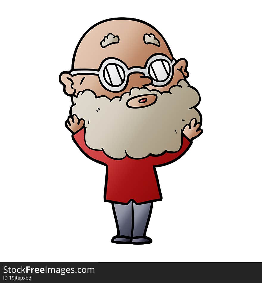 cartoon curious man with beard and glasses. cartoon curious man with beard and glasses