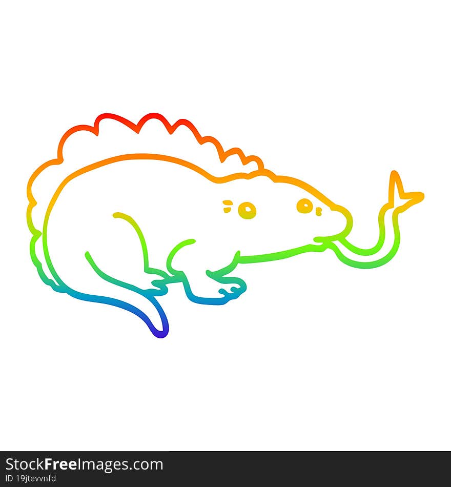 rainbow gradient line drawing cartoon lizard