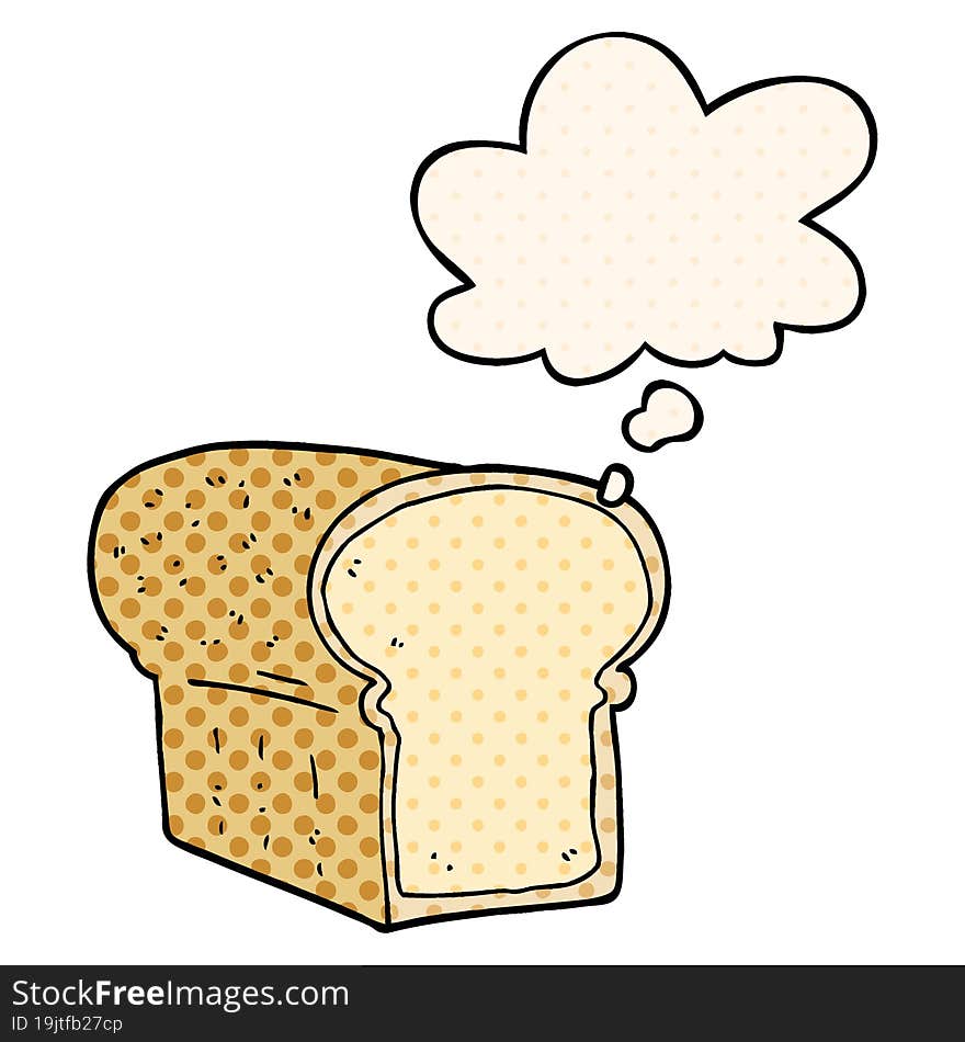 cartoon loaf of bread with thought bubble in comic book style