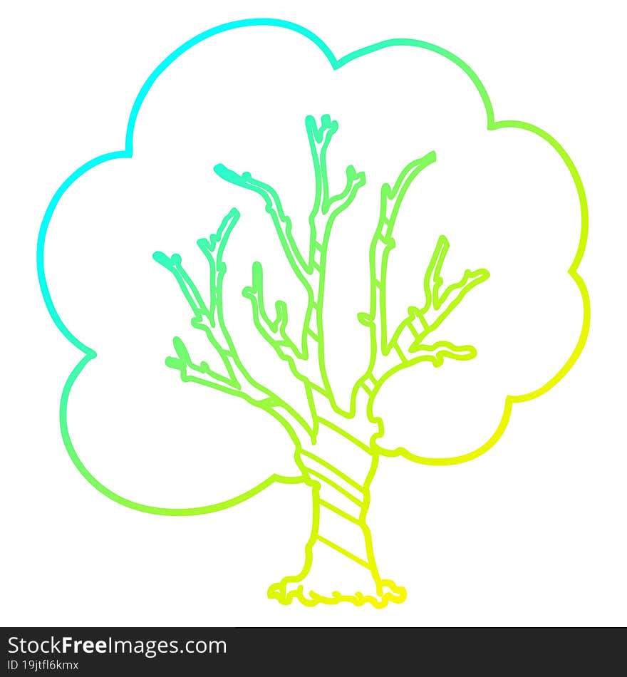 cold gradient line drawing cartoon tree