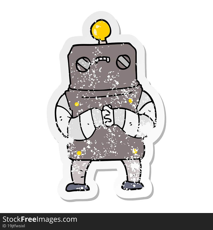 distressed sticker of a cartoon robot