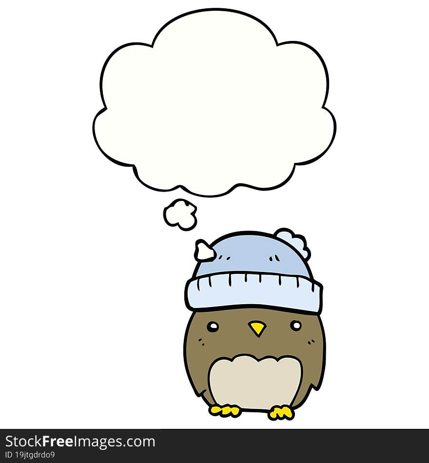 cute cartoon owl in hat with thought bubble. cute cartoon owl in hat with thought bubble