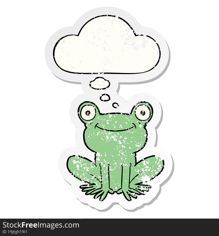 cartoon frog with thought bubble as a distressed worn sticker