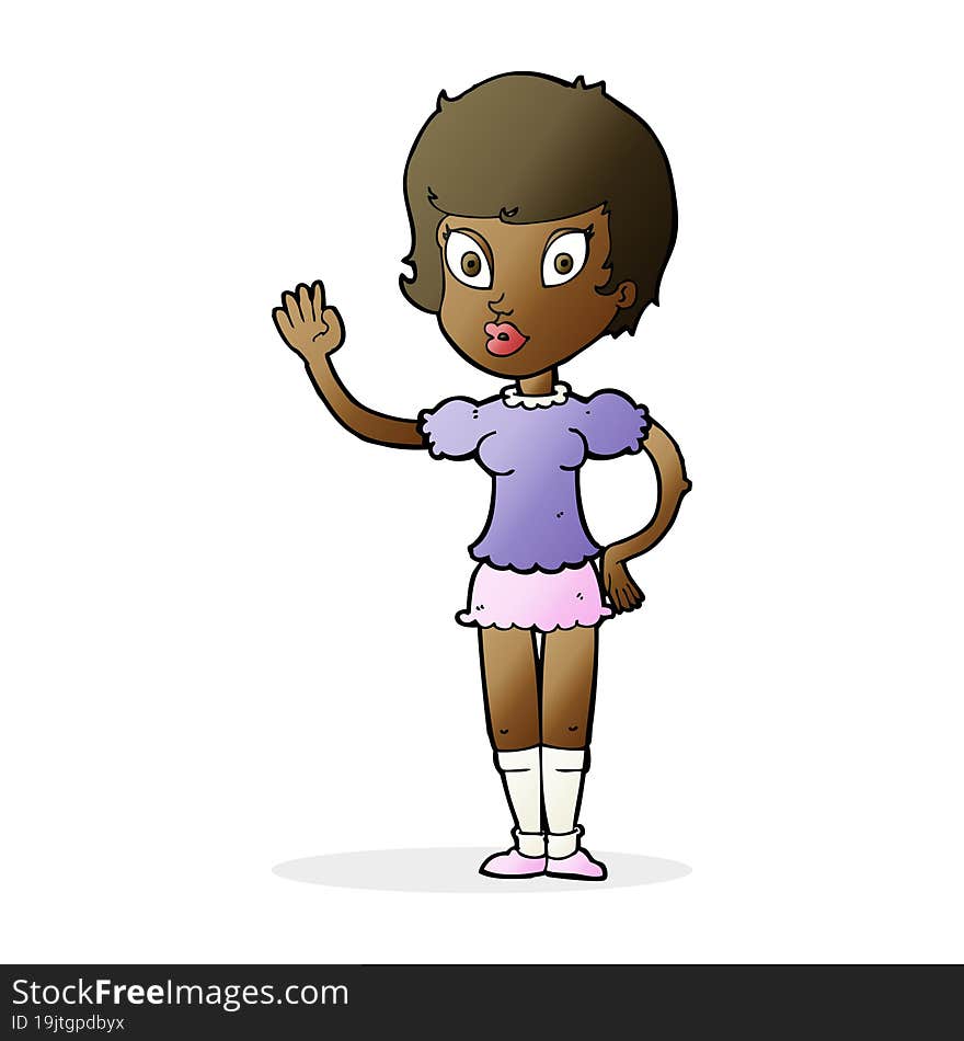 Cartoon Pretty Girl Waving