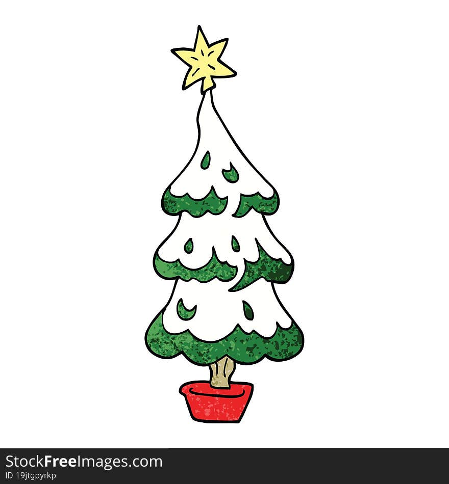 cartoon doodle snowy christmas tree