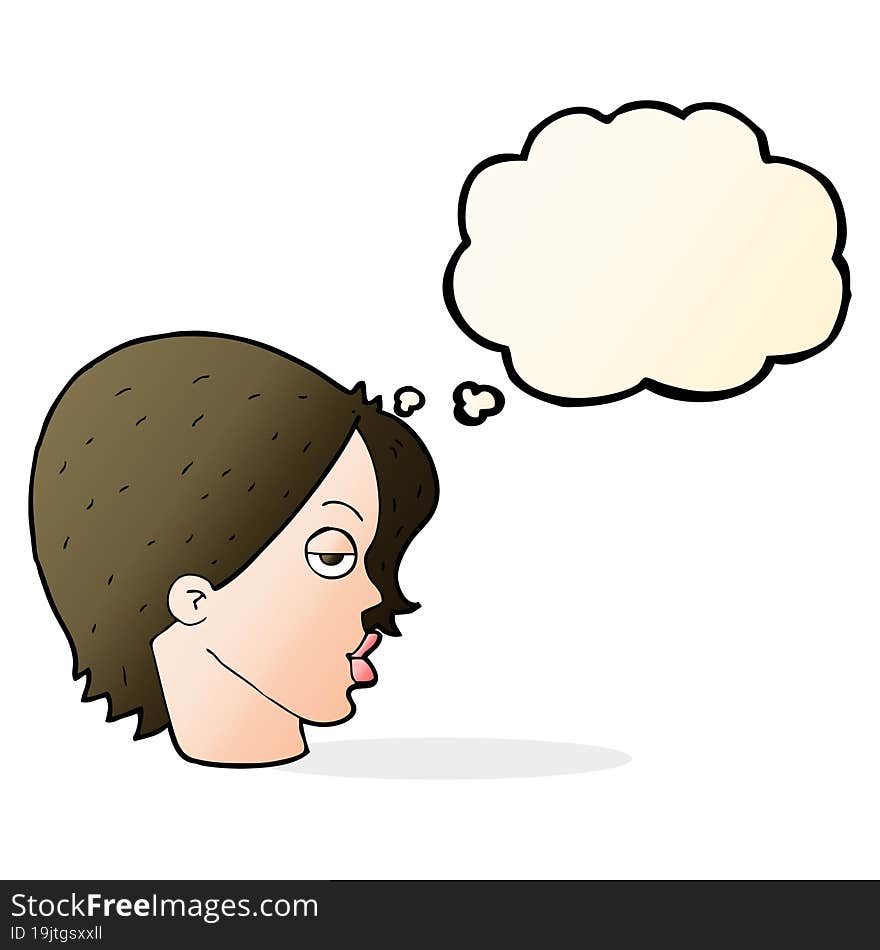 Cartoon Woman Raising Eyebrow With Thought Bubble