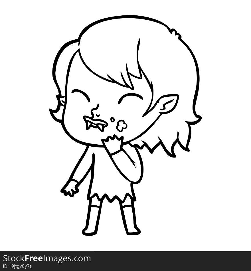 cartoon vampire girl with blood on cheek. cartoon vampire girl with blood on cheek