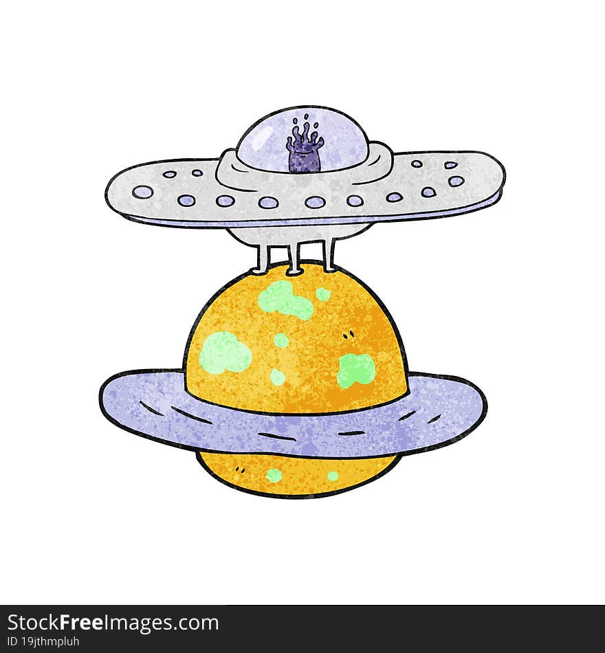 freehand textured cartoon flying saucer