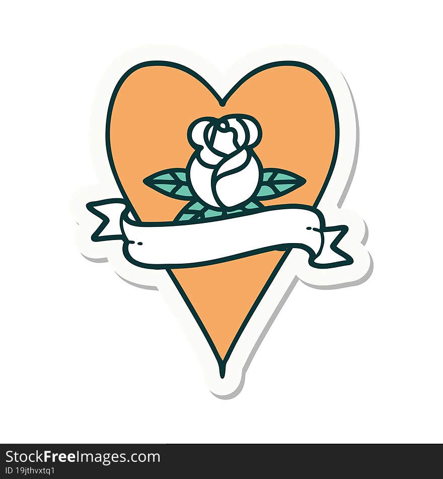 sticker of tattoo in traditional style of a heart rose and banner. sticker of tattoo in traditional style of a heart rose and banner