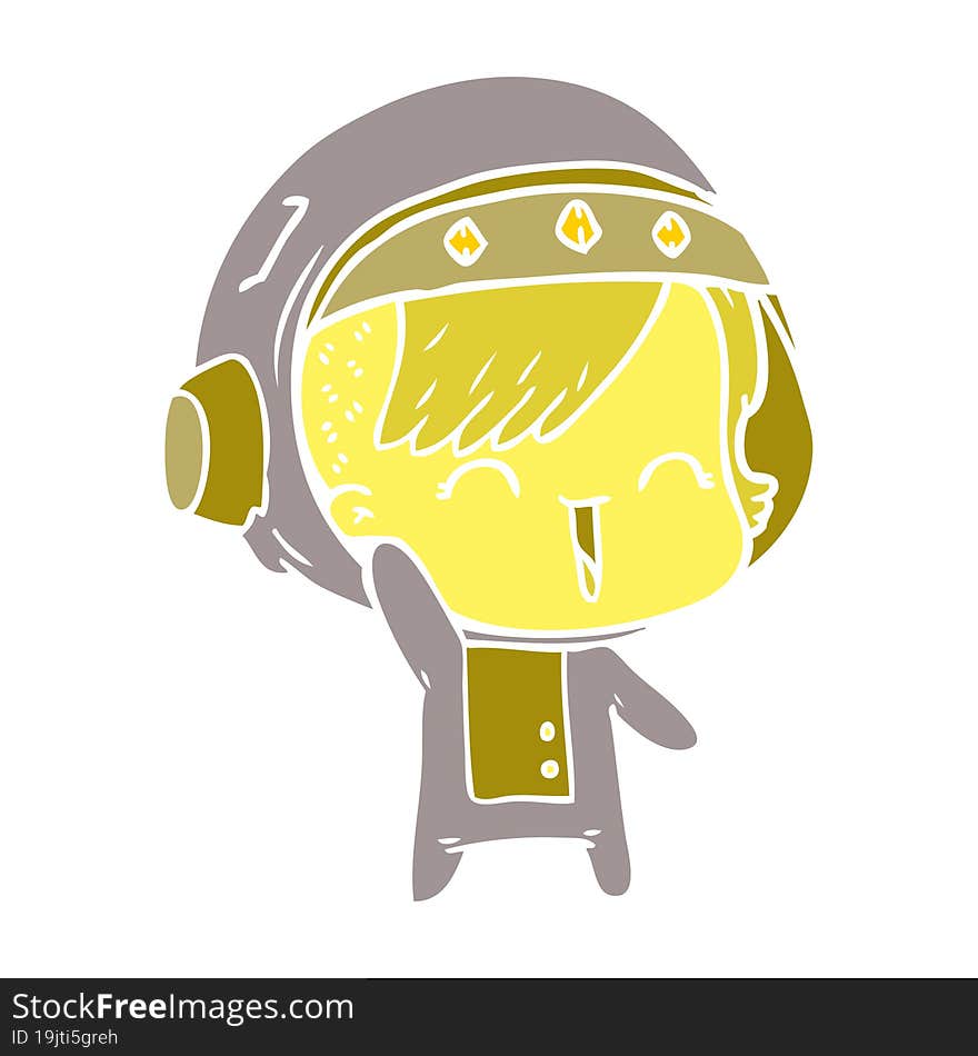 Flat Color Style Cartoon Happy Astronaut Girl Waving