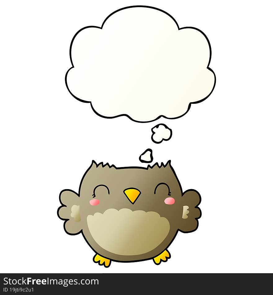 Cute Cartoon Owl And Thought Bubble In Smooth Gradient Style