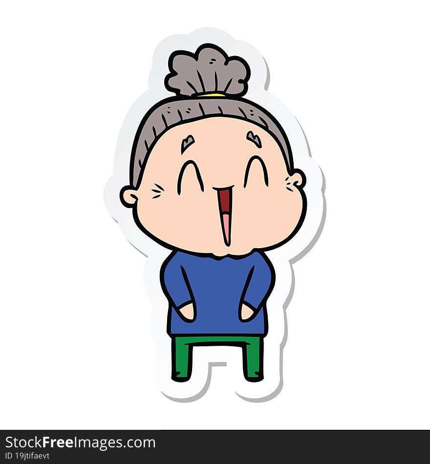 sticker of a cartoon happy old lady