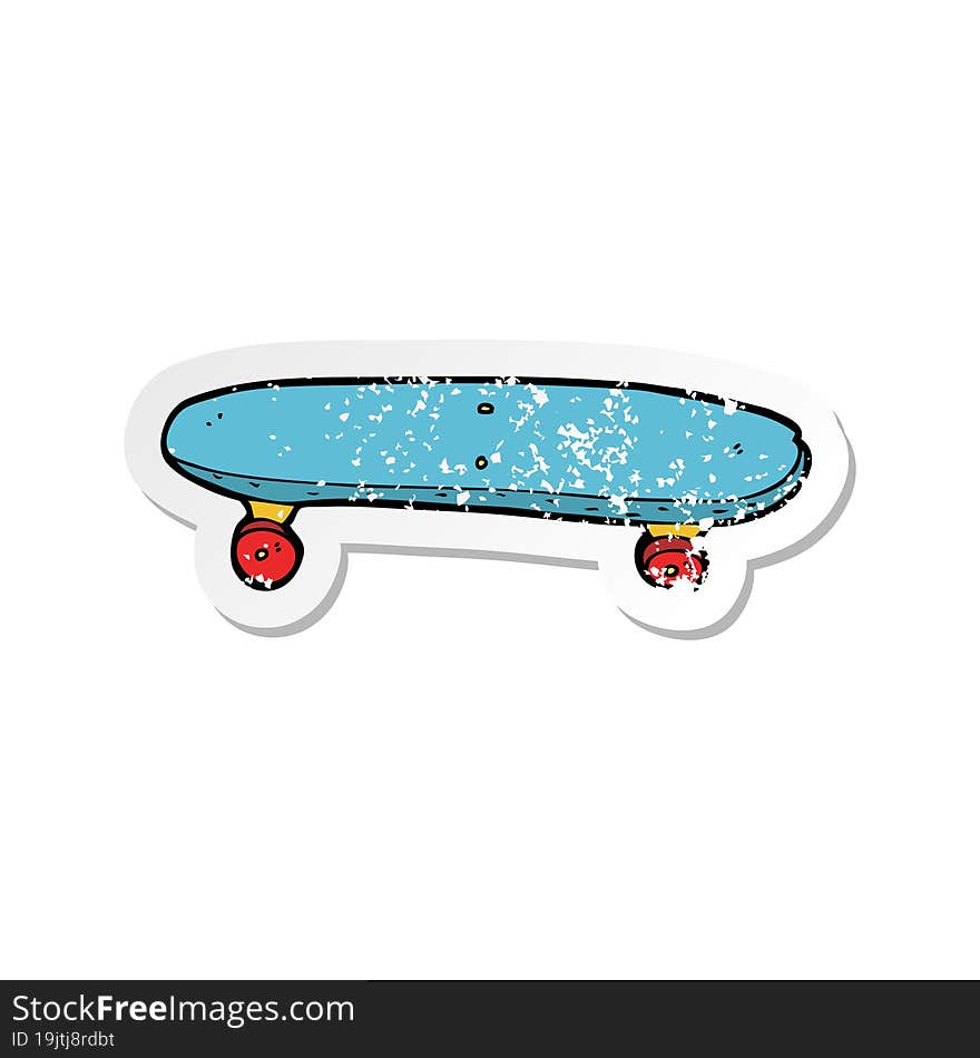 retro distressed sticker of a cartoon skateboard