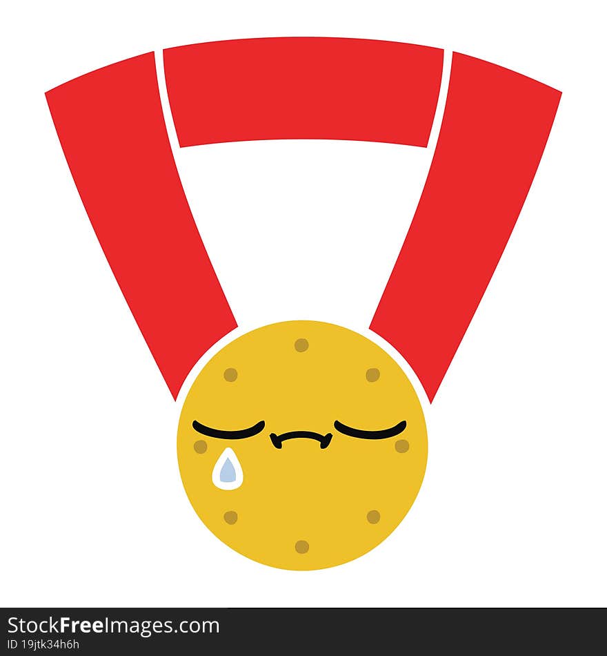 flat color retro cartoon of a gold medal