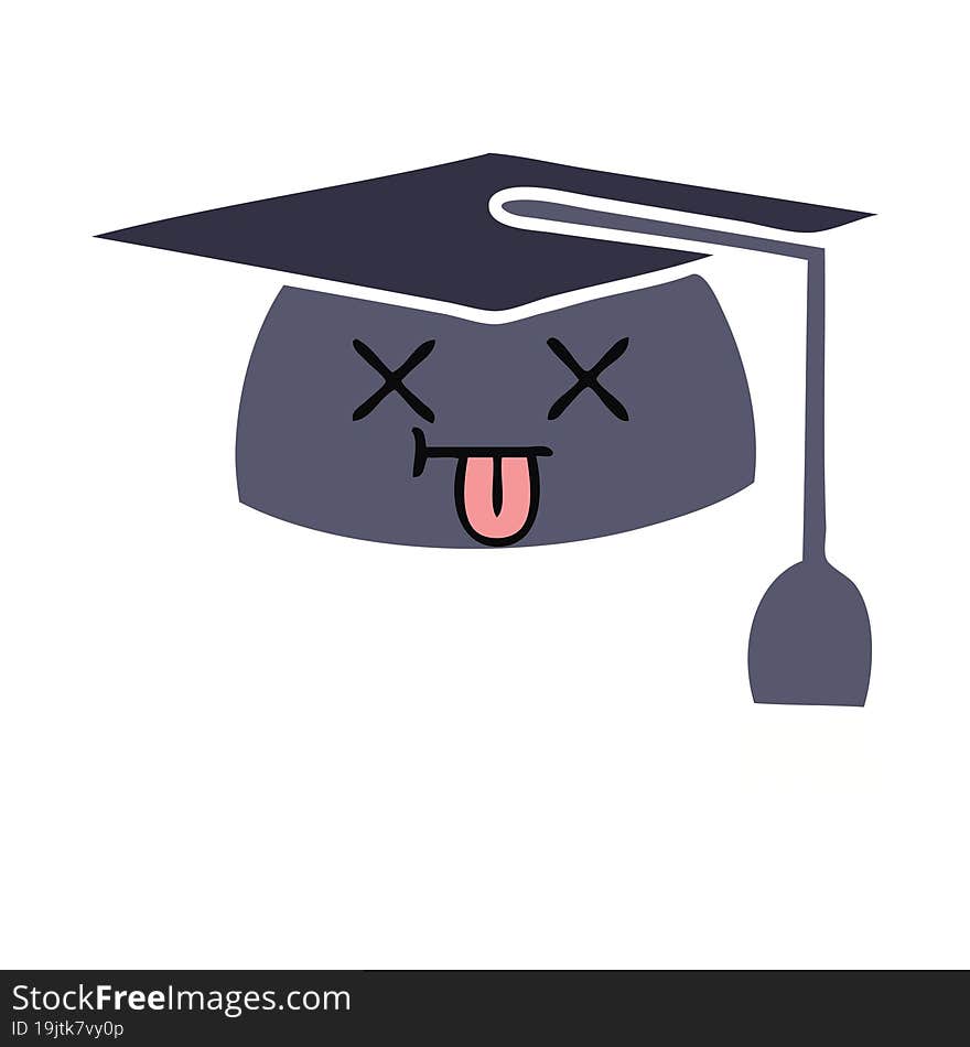 flat color retro cartoon graduation hat