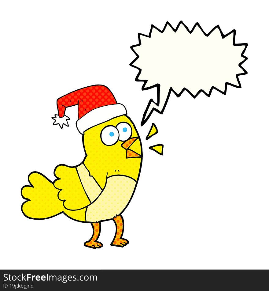 comic book speech bubble cartoon bird wearing christmas hat