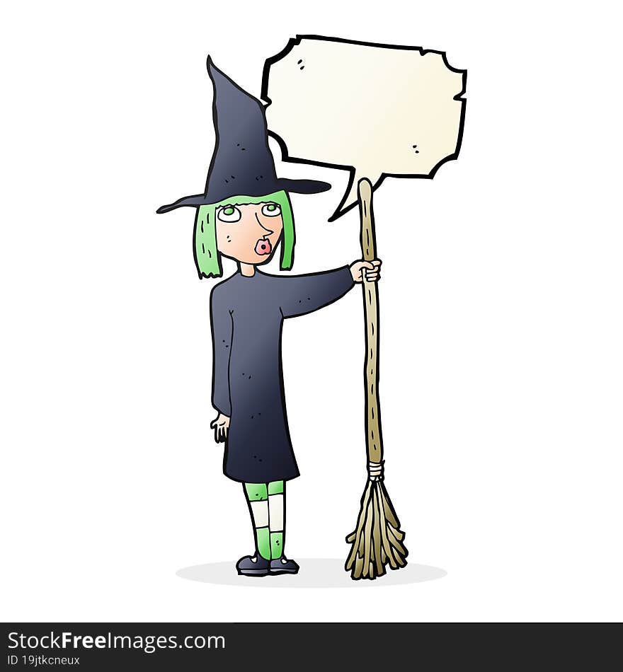 cartoon witch with speech bubble