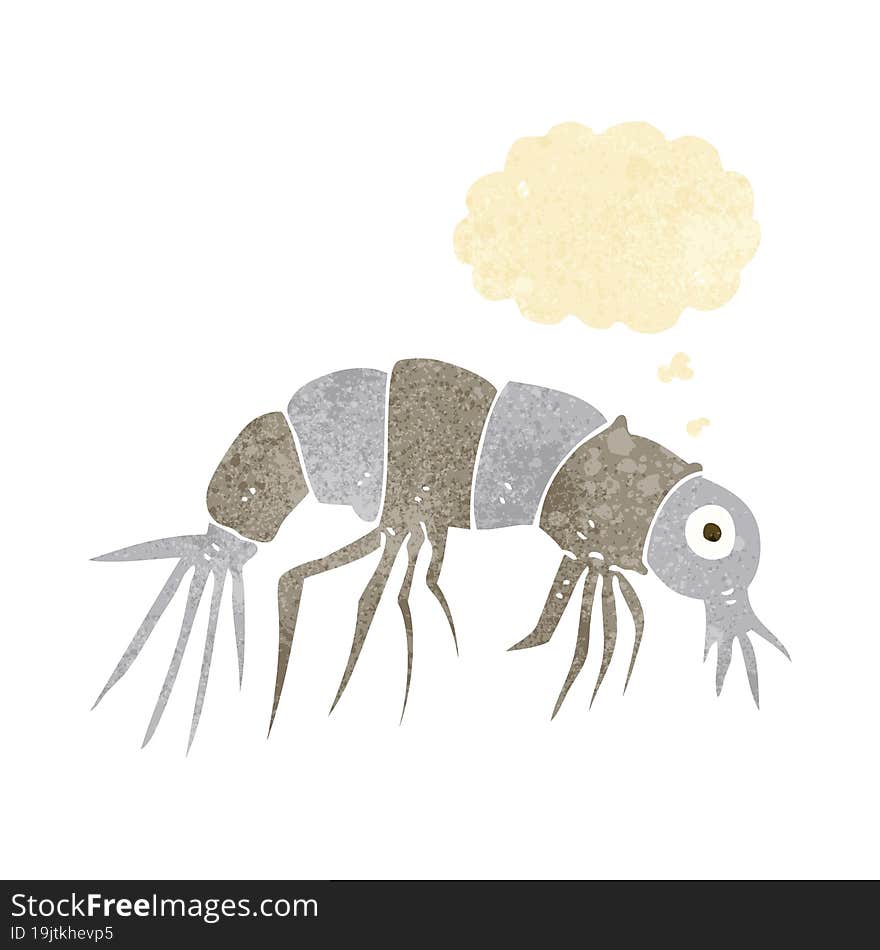 cartoon shrimp with thought bubble