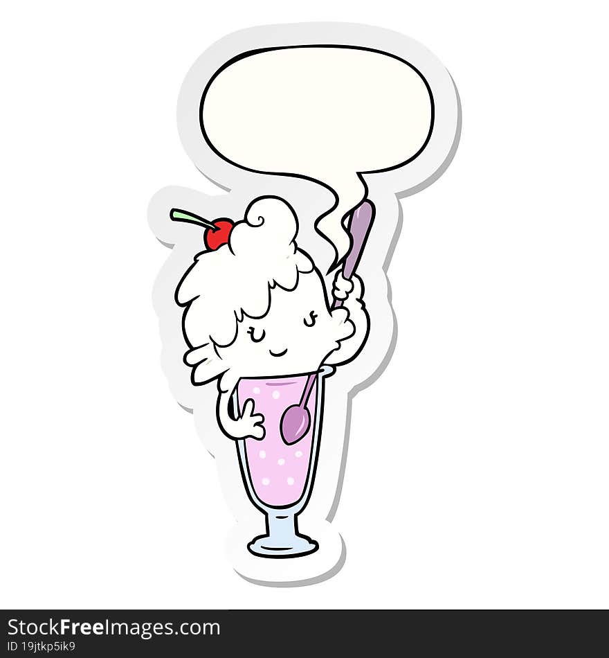 cartoon ice cream soda girl and speech bubble sticker