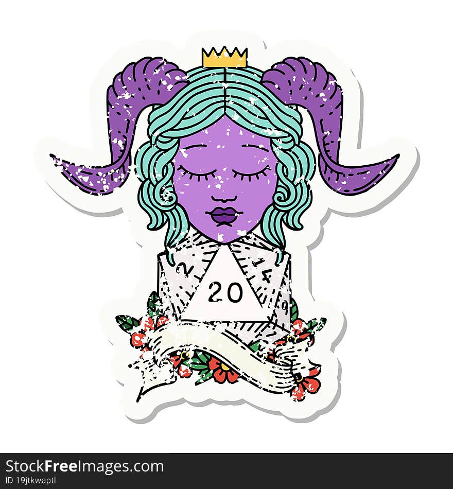 tiefling with natural twenty dice roll grunge sticker