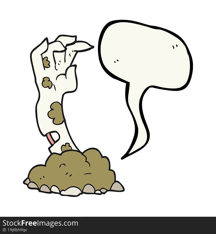 speech bubble cartoon zombie hand rising from ground