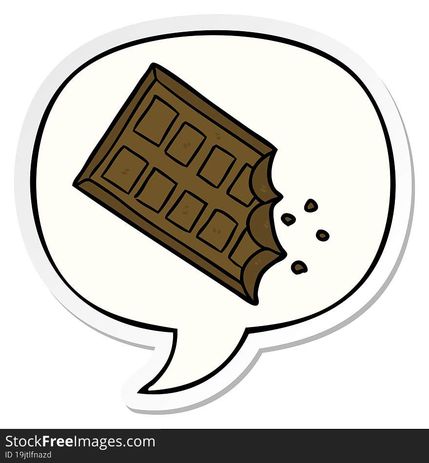 cartoon bar of chocolate and speech bubble sticker