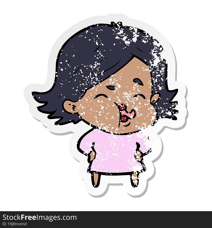 distressed sticker of a cartoon girl pulling face