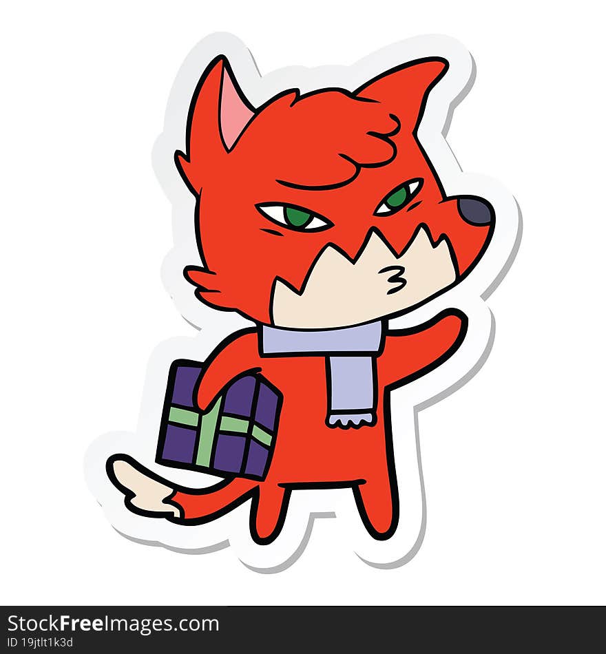 sticker of a clever cartoon fox