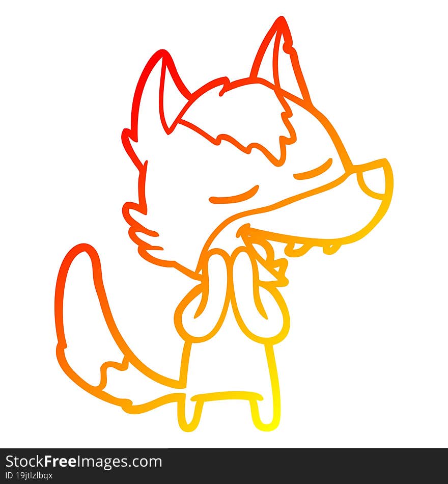 warm gradient line drawing of a cartoon wolf laughing