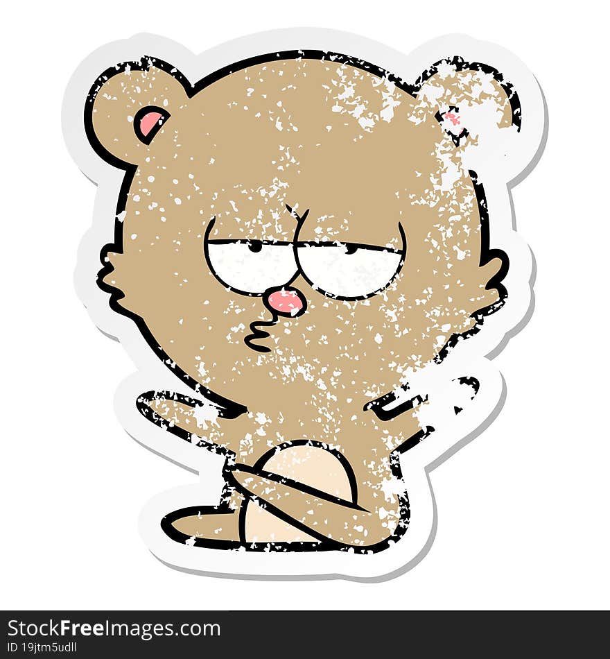 distressed sticker of a bored bear cartoon