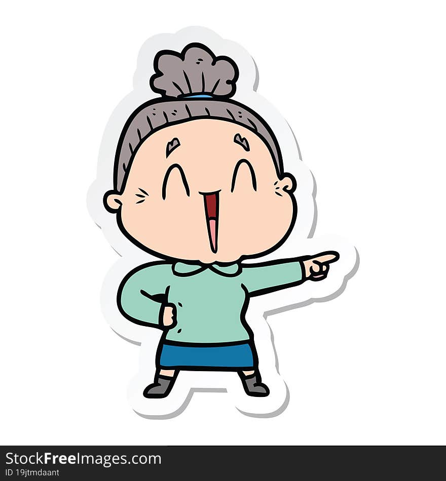 Sticker Of A Cartoon Happy Old Lady