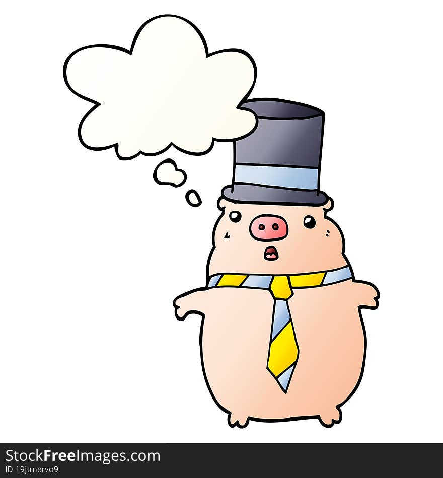 cartoon business pig and thought bubble in smooth gradient style