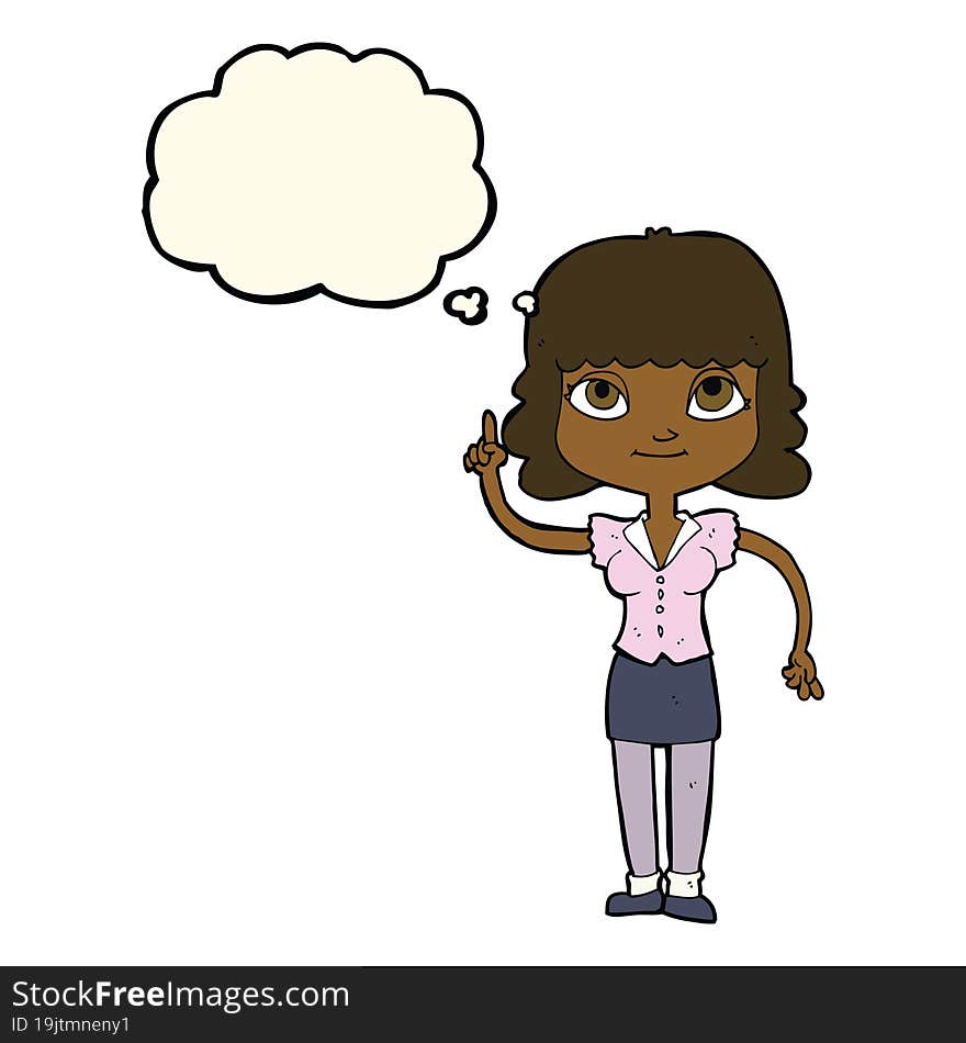 Cartoon Woman With Idea With Thought Bubble