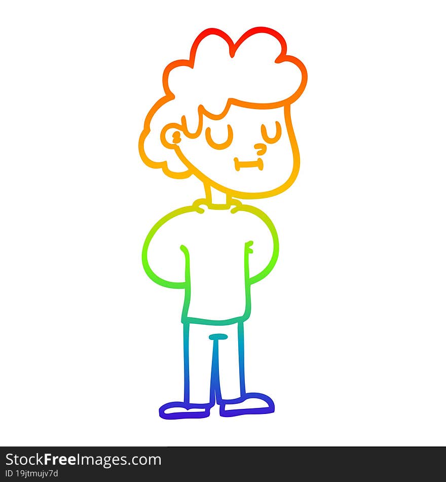 Rainbow Gradient Line Drawing Cartoon Happy Boy