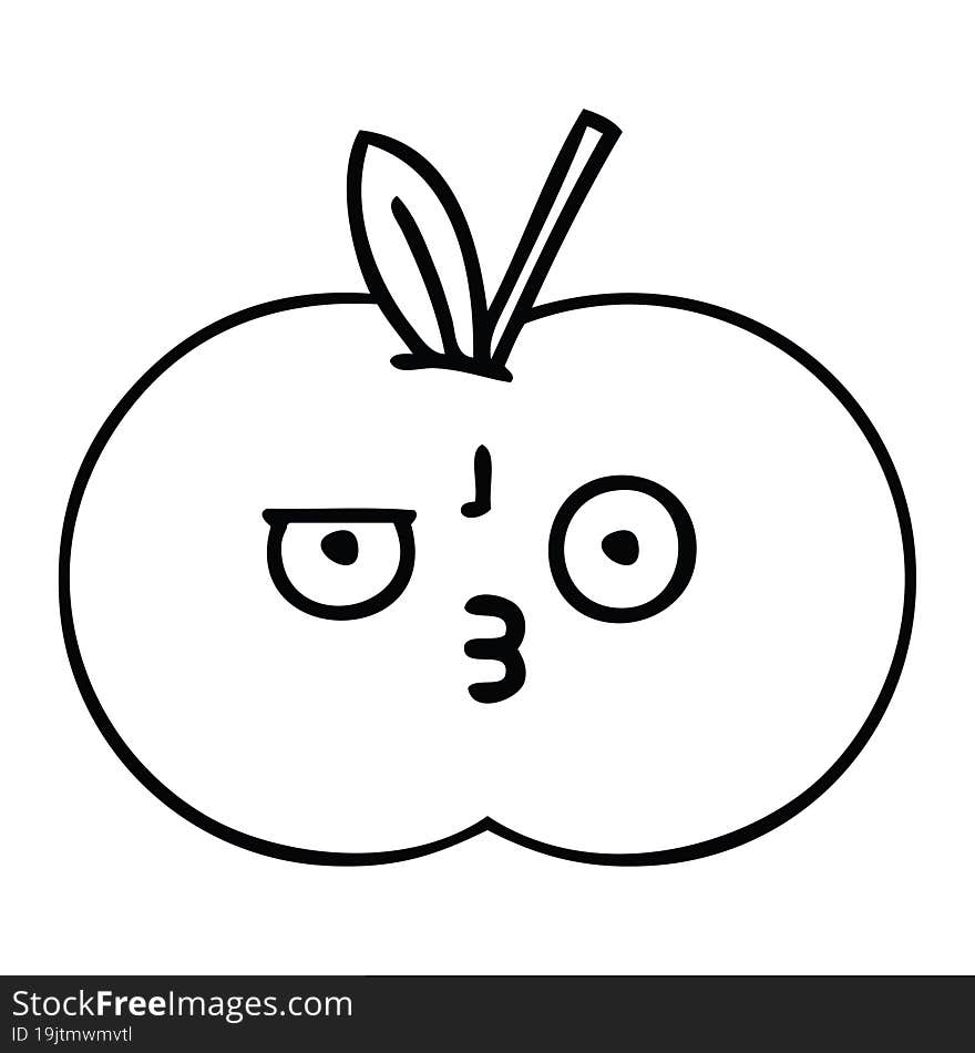 Line Drawing Cartoon Red Apple