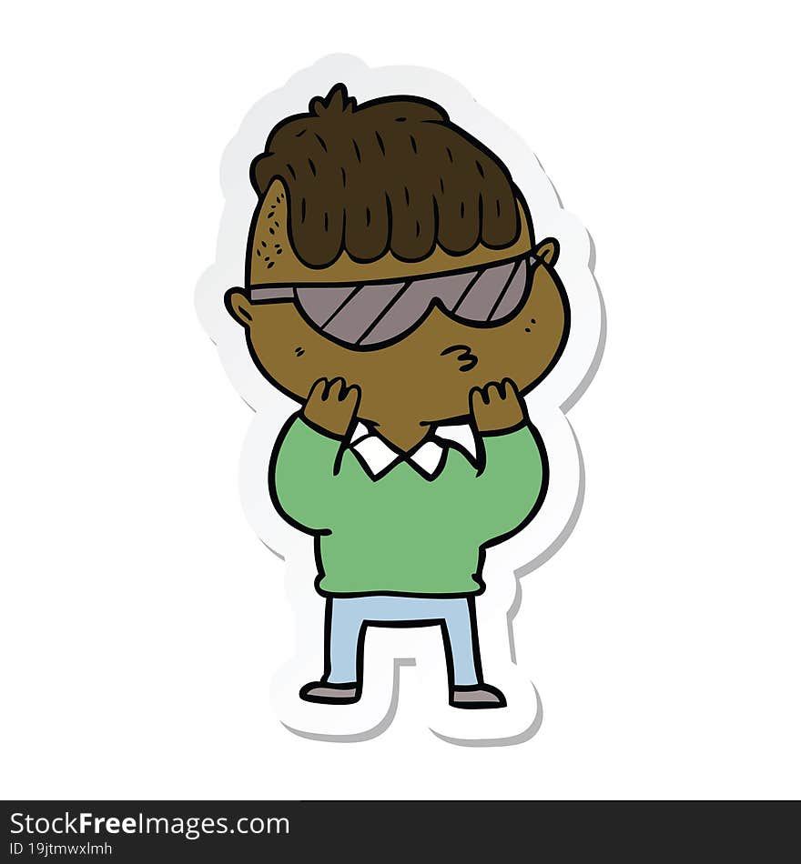 sticker of a cartoon boy wearing sunglasses