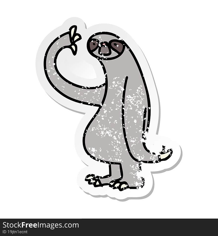 distressed sticker of a quirky hand drawn cartoon sloth